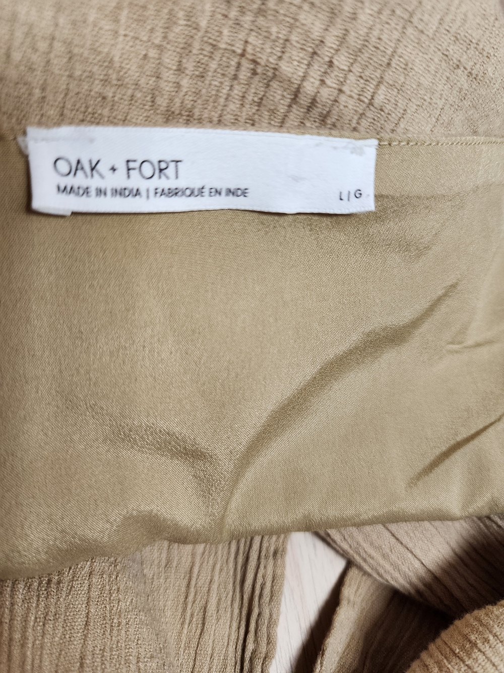 Oak + Fort Beige Babydoll Tie-Front Crop Blouse Puff Sleeve Size L Romantic - Picture 8 of 15